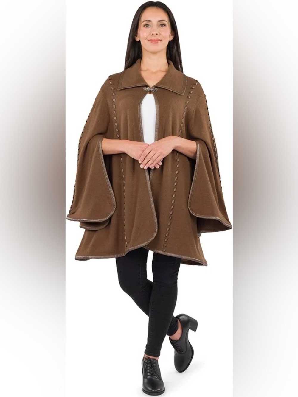 Patricia Nash hand laced cape w/clasp in mushroom - OS NWT